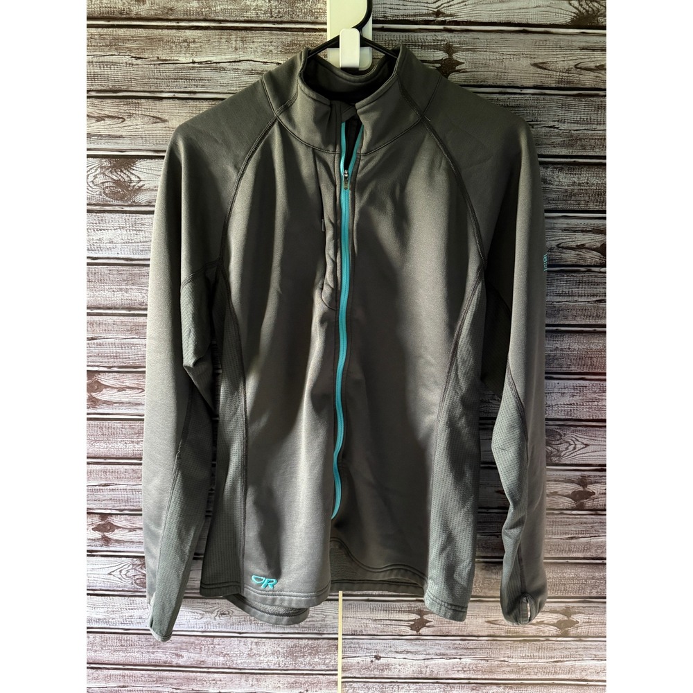 Outdoor Research Women's  Full-Zip Long-Sleeved Jacket Sz L Gray Aqua Thumbholes